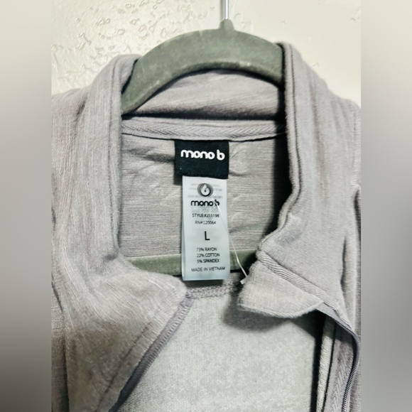 Mono B Jacket Zip Up Workout Long Sleeve Knit Stone GRAY SIZE LARGE NEW - Picture 11 of 16